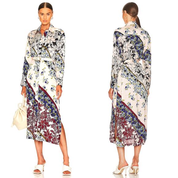 SMYTHE Shirtdress Multi Scarf Print Size Small Pink Cream Red Blue Floral Chic‎ - Picture 3 of 16